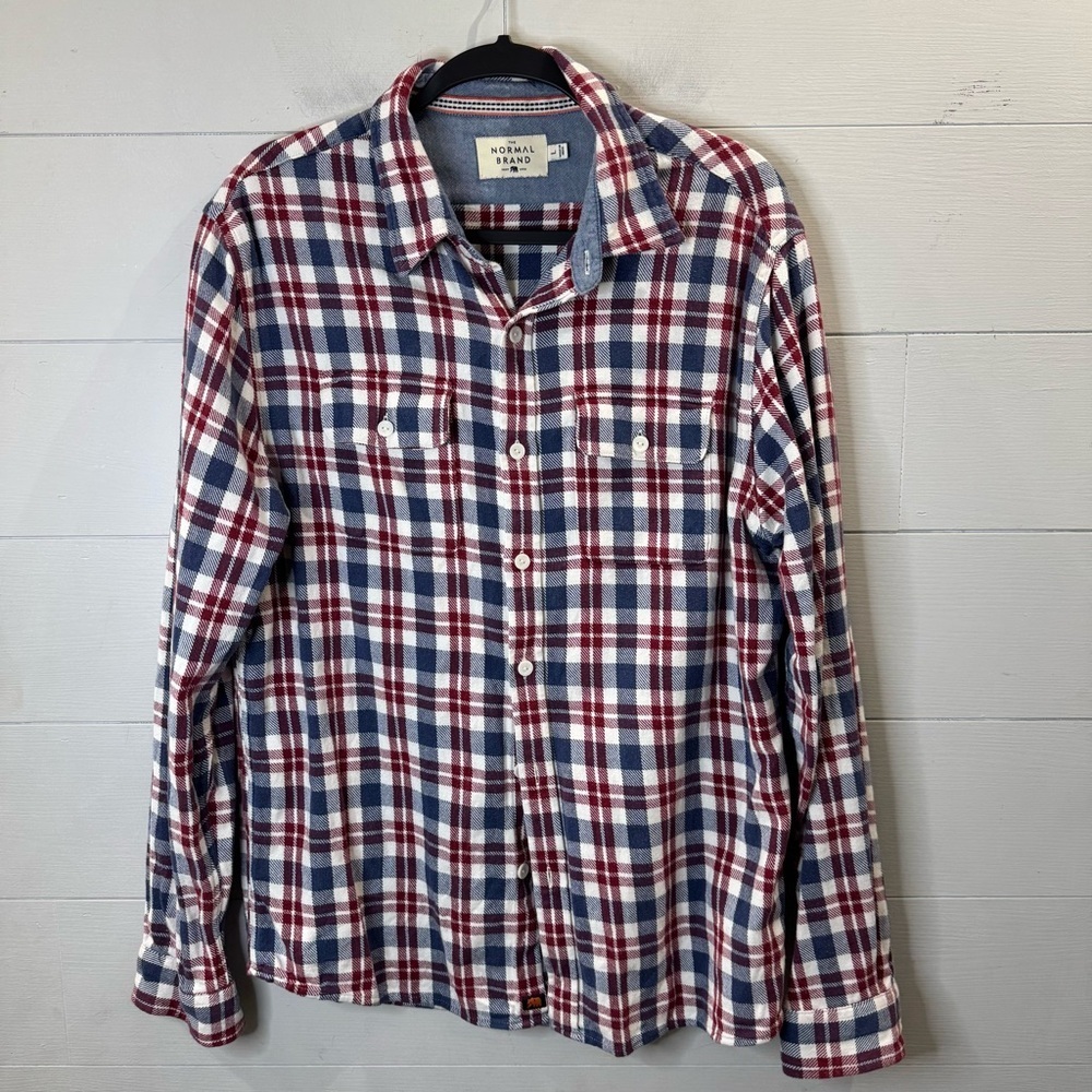 The Normal Brand | Men's Blue and Red Plaid Button Down Shirt Size Large